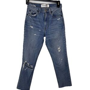 Reformation Blue Ankle Cropped Jeans with Distressed Details